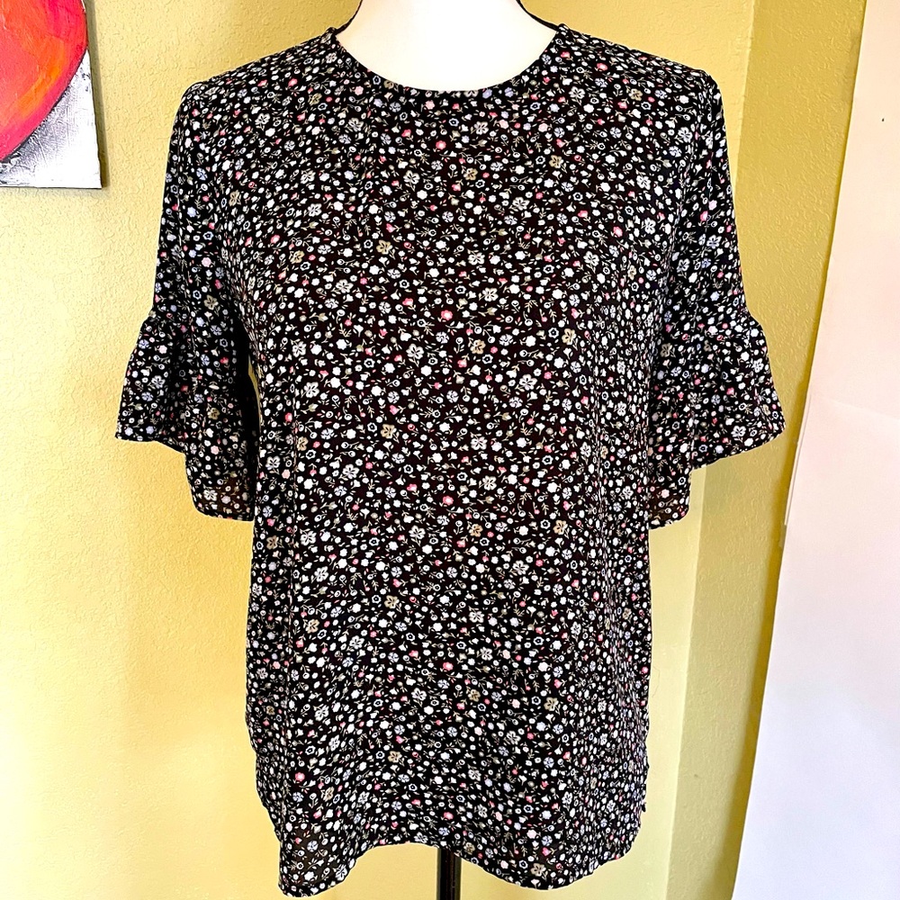 LOFT Bell Sleeve Tiny Print Top